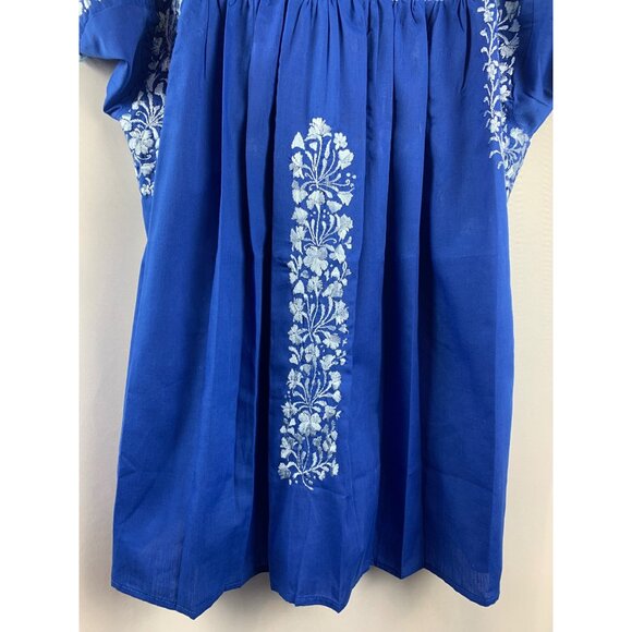Women’s El Interior Blue Embroidered Floral Puebla Blouse Size XL - Picture 4 of 9
